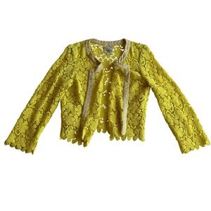 Anthropologie Elevenses Lace Bloom Floral Ribbon Trim Yellow Open Cardigan M‎